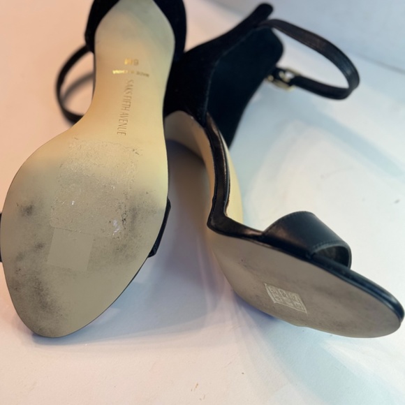 Saks Fifth Avenue black leather open toe heels Sandals size 6 - Picture 3 of 8